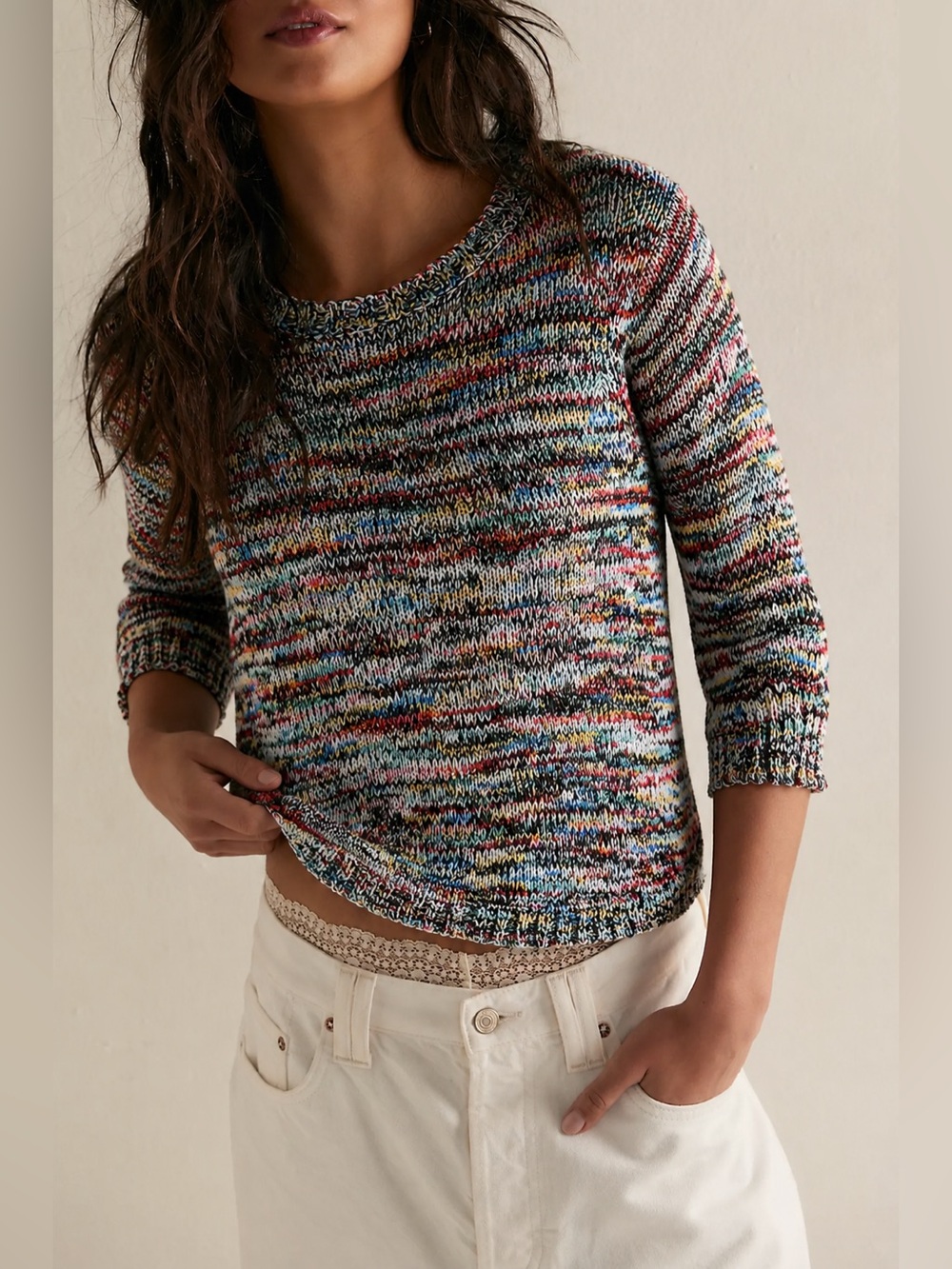 NY Collection Rainbow Space Dye Marled 3/4 Sleeve 
Knit Colorful Boho Sweater XS